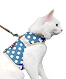 Yizhi Miaow Cat Harness and Leash for Walking Escape Proof, Adjustable Cat Vest Harness, Padded Stylish Cat Walking Jackets, Polka Dot Blue, Large