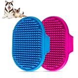 Dog Bath Brush, Aoche Pet Bath Comb Brush Soothing Massage Rubber Comb 2pcs with Adjustable Ring Handle for Long Short Haired Dogs and Cats (blue+rose)