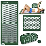 New VitaliZEN Extra Long 51” & 12,000 Spikes Acupressure Mat Set for Back Pain Relief and Muscle Relaxation. Free Massage Ball, Travel-Size Mat & Carrying Bag (Green)