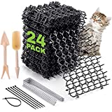 Cat Scat Spike Strips (24Pack) - Pet and Dog Deterrent Prickle Mat for Garden, Porch, Home – Effective, Non-Invasive and Safe – Easy to Install – Includes 6 Garden Pegs, 12 Ties and 2 Gardening Tools