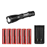 Tokeyla 5 modes 18650 flashlight with two-slot charger and 6 -pack 18650 4000mAh button Top Rechargeable battery.