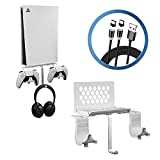 Hosanwell PS5 Wall Mount, PS5 Wall Mount Kit with 2 Detachable Controller Holder and Headphone Mount, Solid Metal with Accessories Easy Installation,White