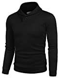 COOFANDY Men's Shawl Collar Sweatshirts Thermal Knitted Casual Pullover Sweaters Black