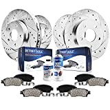 Detroit Axle - All (4) Front and Rear Drilled and Slotted Disc Brake Kit Rotors w/Ceramic Pads w/Hardware & Brake Kit Cleaner & Fluid Replacement for 1998 1999 2000 2001 2002 Honda Accord