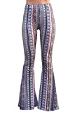 Daisy Del Sol High Waist Gypsy Comfy Yoga Ethnic Tribal Stretch Palazzo 70s Bell Bottom Fit to Flare Pants Indigo