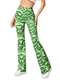 SOLY HUX Women's Printed High Waisted Bell Bottom Flare Leg Pants Green Allover Print XS