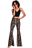 SWEETKIE Boho Flare Pants, Elastic Waist, Wide Leg Pants for Women, Solid & Printed, Stretchy and Soft (Black Blue Rust 10020, X-Small)