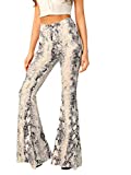 WDIRARA Women's High Waist Casual Snakeskin Long Pants Stretchy Flare Trousers Multicolor L