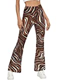 Floerns Women's Stretchy Boho Printed Elastic High Waist Flare Pants Brown Marble XS
