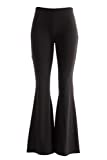 FASHIONOMICS Womens Boho Comfy Stretchy Bell Bottom Flare Pants (S, Soft BK)