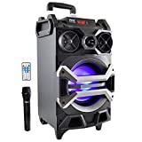 Pyle 500 Watt Outdoor Portable BT Connectivity Karaoke Speaker System - PA Stereo with 8" Subwoofer, DJ Lights Rechargeable Battery Microphone, Recording Ability, MP3/USB/SD/FM Radio - PWMA325BT