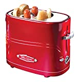 Nostalgia 2 Slot Hot Dog and Bun Toaster with Mini Tongs, Retro Toaster, Cooker that Works Chicken, Turkey, Veggie Links, Sausages Brats, Metallic Red