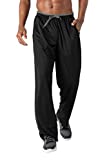 BIYLACLESEN Mens Jersey Pants Open Bottom Jogging Pants Men Big and Tall Jogger Pants Men Running Pants Men with Zipper Pockets Loose Fit Black