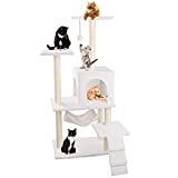 Cat Tree Tower Condo Climbing Stand,54-Inch Multi-Level Scratching Posts Stand Kittens Pet Play House,Cat Tower Playground with Ball Toys, Sisal-Covered Scrapers and Hammocks(White)