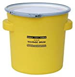Eagle 20 Gallon Salvage Barrel Drum with Metal Ring Lever-Lock Lid, 21" Height, 21" Diameter, Blow-Molded HDPE, Yellow, 1654