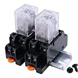 mxuteuk 2pcs JQX-13FL DC 12V Coil 8 Pin 10A DPDT LED Indicator Electromagnetic Power Relay, with Base, with DIN Rail Slotted Aluminum