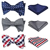 HISDERN 3pcs Mixed Design Classic Men's Self-Tie Bow tie & Pocket Square - Multiple Sets,B3-05,One Size