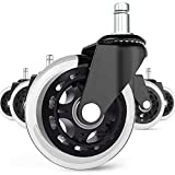 Office Chair Caster Wheels Set of 5 Heavy Duty & Safe for All Floors Including Hardwood 3" Rubber Replacement for Desk Floor Mats