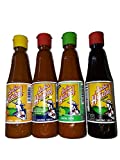 Set of 4: Gourmet Salsa Huichol Hot Sauce, with Lime + Habanera Roja & Salsa Negra, 6.5 oz bottles