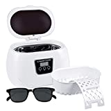 Ultrasonic Cleaner, 600ml Sonic Jewellery Bath Machine with Cleaning Basket and Watch Stand- Stainless Steel Tank & Digital Timer -for Jewelry Glasses Watch Metal Coins Dentures
