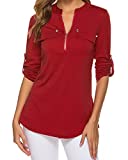 Business Casual Shirts for Women Long Sleeve Formal Office Tops Workwear Red M