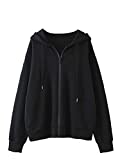 MakeMeChic Women's Zip Up Long Sleeve Drawstring Hoodie Hooded Sweatshirt Black L