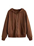 SOLY HUX Women's Long Sleeve Zip up Drawstring Hoodies Top Sweatshirt with Pocket Coffee Brown M