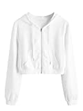 MakeMeChic Women's Cropped Zip Up Hoodie Sweatshirt Cropped Jacket A White L