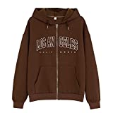 Mejotaus Cute Los Angeles Sweatshirt for Women California Oversized Zip Up Hoodie Y2k Aesthetic Kawaii Clothes Cotton Jacket (Brown,M,Medium)