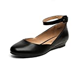 DREAM PAIRS Women's Revona Black Pu Low Wedge Ankle Strap Flats Shoes - 9 B(M) US