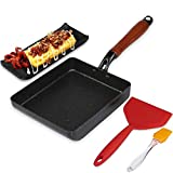 Artcome Japanese Omelette Pan Non stick Coating Tamagoyaki Egg Pan with Tamagoyaki Plate, Silicone Spatula & Brush, 7" x 6" (Black)