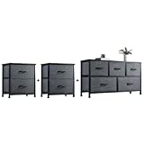 WLIVE 2 Drawer Nightstand and 5 Drawer Dresser Set, Storage Tower, Organizer Unit for Bedroom, Hallway, Entryway, Closets