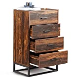 WLIVE 4 Drawer Chest, Tall Dresser, Wood Storage Organizer Unit with Sturdy Metal Frame for Bedroom, Living Room or Home Office, Brown Oak