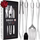 Alpha Grillers Grill Set Heavy Duty BBQ Accessories - BBQ Tool Set 4pc Grill Accessories with Spatula, Fork, Brush & BBQ Tongs - Gifts For Dad Durable, Stainless Steel Grill Tools