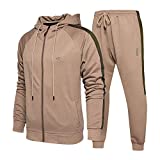 TOLOER Tracksuit Men 2 Piece Full Zip Sports Sets Jacket & Pants Active Fitness Sweatsuit Set Khaki Large