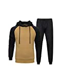 PASOK Men's Casual Tracksuit Sweat Suit Running Jogging Athletic Sports Shirts and Pants Set Khaki L