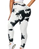 KOOCHY Scrunch Butt Lifting Workout Leggings High Waist Yoga Pants Tummy Control Sport Running Booty Tights (Dyed Black White, XX-Large)