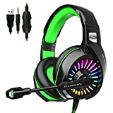 ZIUMIER Z20 Gaming Headset for PS4, PS5, Xbox One, PC, Wired Over-Ear Headphone with Noise Isolation Microphone, RGB LED Light, Surround Sound,Green