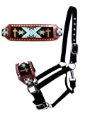 Showman Black Nylon Bronc Halter w/Cross Navajo Beaded Design Leather Noseband! New Horse TACK!