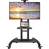 Mobile TV Cart for 32-80 Inch Flat/Curved LED/LCD/OLED TVs Rolling TV Stand with Height Adjustable Shelf Max VESA 600x400mm up to 100lbs- Outdoor TV Stand Trolley with Wheels- PGTVMC05