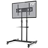 Mobile TV Stand Rolling TV Cart Floor Stand with Mount on Lockable Wheels Height Adjustable Shelf for 32-80 Inch TV Stand Flat Screen or Curved TVs Monitors Display Trolley Loading 110 lbs