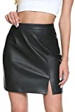 Fahsyee Leather Skirt, Black Women Faux Mini Elastic High Waist Plus Size Pencil Aline Bodycon Vegan Stretch Elegant Skirts S