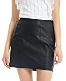 Fahsyee Womens Leather Skirt, Bodycon Faux Mini High Waist Casual Zip PU Slim Pencil Plus Black Size S