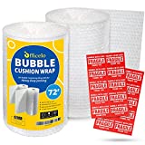 OFFICELO Air Bubble Cushioning Wrap Roll - 12 Inch x 72 Feet Total, Perforated Every 12”, 2 Bubble Cushion Wrap Rolls for Packing Shipping Moving Supplies - 20 Fragile Stickers