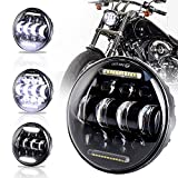 PXPART 5.75inch 5 3/4” LED Headlight with White Halo DRL 66W Motorcycle Driving Headlight Replacement for Harley Davidson Dyna Sportster Iron 883 Low Rider Street Bob Softail Black