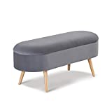 Harmati Velvet Storage Bench for Bedroom - Grey End of Bed Bench Ottoman with Storage, Upholstered Bench with Solid Wood Legs for Living Room, Entryway