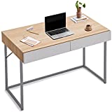 Harmati Computer Desk with Drawers for Storage - 40 Inch Small Home Office Desks for Small Spaces, Modern Simple Writing Study Desk for Students Bedroom (Oak/Light Grey)