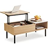 Harmati Lift Top Coffee Table with Storage - Lift up Center Table for Living Room Home, Mid Century Modern Pop up Rising Adjustable Furniture Table, Oak & Cement Effect