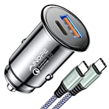 AINOPE Car Charger USB C 54W Car Phone Charger Port Adapter [Mini&Metal] Cigarette Lighter Charger PD36W&QC3.0 Type C Fast Charging Car Charger for iPhone 14 Pro Max 13 12 Samsung Galaxy S23/22 Pixel