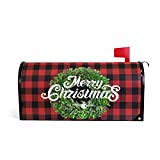 Christmas Boxwood Wreath Magnetic Mailbox Cover MailWraps Berry Buffalo Plaid Xmas Mailbox Covers Wraps New Year Winter Post Box Covers Standard Size 20.8(L) x 18(W) for Outside Garden Home Decor